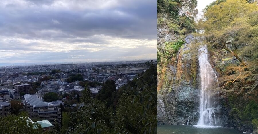 箕面からの景色と箕面の滝