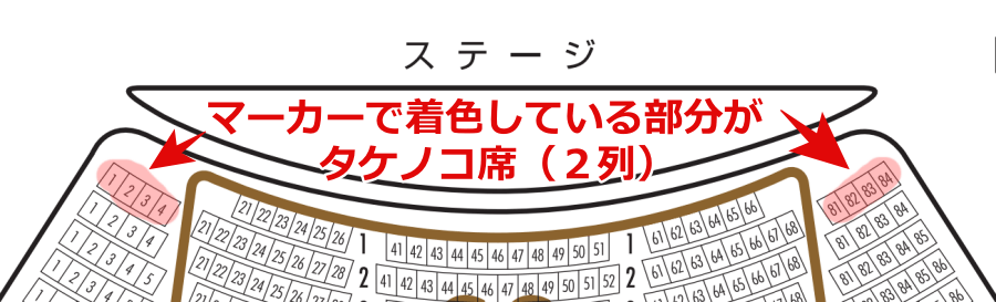 タケノコ席2列